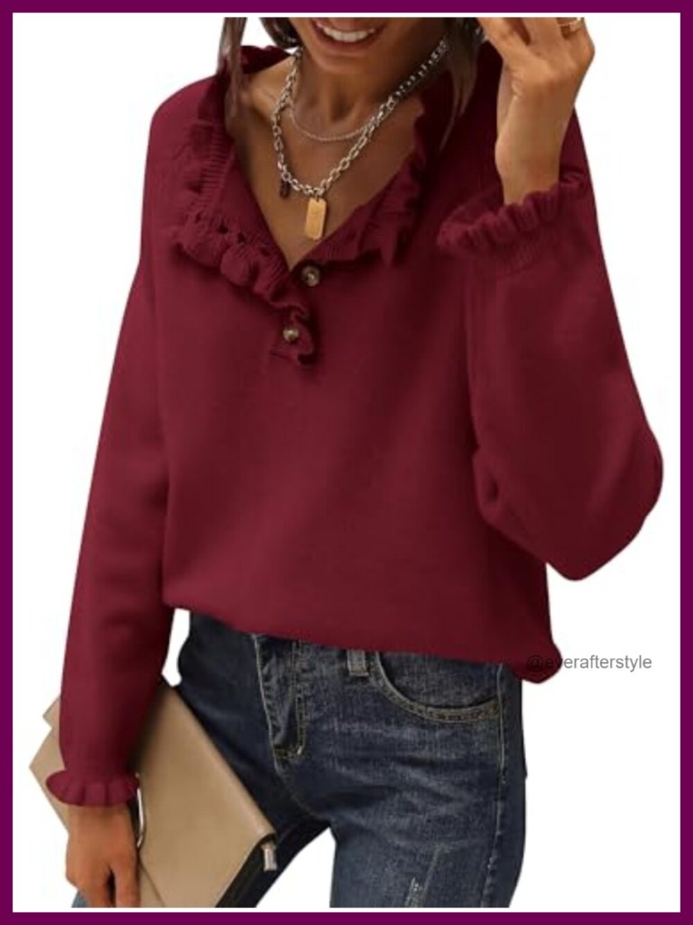 Womens Loose Ruffle Button Down Knit Pullover Sweater Long Sleeve